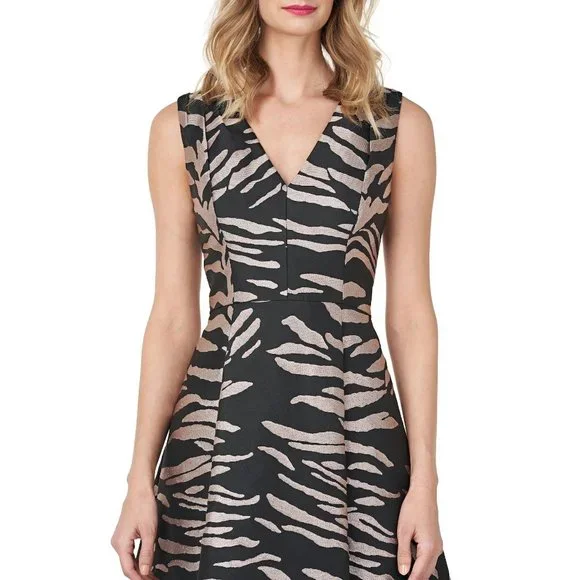 🆕KAY UNGER Tibby Flare Midi Dress Zebra Animal Print 2 - Picture 4 of 11